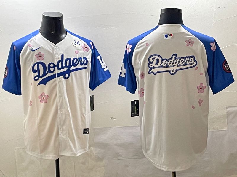 Men Los Angeles Dodgers Blank White Blue Sakura Edition 2025 Nike MLB Jersey style 16
